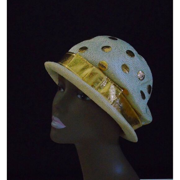 Bucket Hat Jami Exclusive Flapper Hat Mod Gold Polka Dot 1960 Union Label main image 5